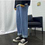 Wide-leg straight jeans men women fall winter loose casual rope trousers male students Korean all-match pants trend streetwear aidase-shop