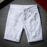 Men White Denim Shorts New Summer Men Holes Casual Shorts Jeans Men Cotton Solid Slim Fit Shorts Pants Knee Length Pants aidase-shop