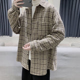 2021 Simple Retro Check Jacket Tide Boy Japanese Street Autumn And Winter Wild Plaid Jacket Thick Shirt aidase-shop