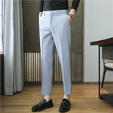 Aidase High Quality Korean Summer Solid Drape Suit Pants Men Clothing 2021 Simple Slim Fit Ankle Length Office Trousers Formal Wear 36 aidase-shop