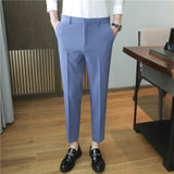 Aidase High Quality Korean Summer Solid Drape Suit Pants Men Clothing 2021 Simple Slim Fit Ankle Length Office Trousers Formal Wear 36 aidase-shop