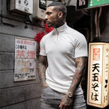 Gym Polo Shirt Men Fashion Turn Neck Short Sleeve Knitted Polos Sports Slim Fit Fitness Bodybuilding Workout Summer Clothing aidase-shop