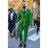 Aidase Latest Designs Green Suits For Men Slim Fit Fashion Yellow Groom Belt Wedding Dress Tuxedo Tailored Blazer Vest with Pants Set aidase-shop