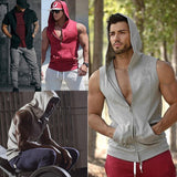 Men Casual Hoodie Sweatshirts Tank Tops Summer Sleeveless Slim Fit Zip-up Tops Pockets Male Summer Sports Vest aidase-shop