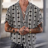 90s Vintage Print Men Lapel Shirts New Casual Summer Loose Short Sleeve Button Shirt Tops Mens Clothing Fashion Streetwear aidase-shop