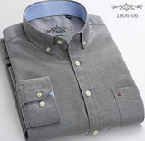 S- 6XL Oxford Shirts For Mens Long Sleeve Cotton Casual Dress Shirts Male Solid Plaid Chest Pocket Regular-Fit Man Social Shirt aidase-shop