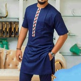 Aidase Loose Short Sleeve Color Block Dashiki Man Tee Rich Bazin African Men's Long T-Shirt Casual Tshirt Muslim Clothing Tops Fashion aidase-shop