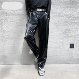 Aidase 2022  Autumn new net trend personality streetwear bright PU leather trousers side tight waist loose casual pants men's Y4703 aidase-shop