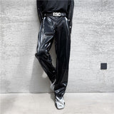 Aidase 2022  Autumn new net trend personality streetwear bright PU leather trousers side tight waist loose casual pants men's Y4703 aidase-shop