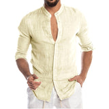 Men's Summer Long Sleeve Casual Linen Shirt Cotton Blouse aidase-shop