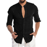 Men's Summer Long Sleeve Casual Linen Shirt Cotton Blouse aidase-shop