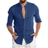 Men's Summer Long Sleeve Casual Linen Shirt Cotton Blouse aidase-shop