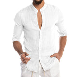 Men's Summer Long Sleeve Casual Linen Shirt Cotton Blouse aidase-shop