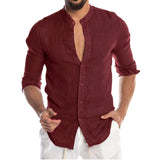 Men's Summer Long Sleeve Casual Linen Shirt Cotton Blouse aidase-shop