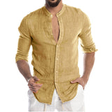 Men's Summer Long Sleeve Casual Linen Shirt Cotton Blouse aidase-shop