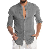 Men's Summer Long Sleeve Casual Linen Shirt Cotton Blouse aidase-shop