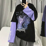 T-shirt Cross of Thorns fake two-piece for men women long-sleeved dark hip-hop loose large size autumn new trend top Simplicity aidase-shop