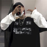 T-shirt Cross of Thorns fake two-piece for men women long-sleeved dark hip-hop loose large size autumn new trend top Simplicity aidase-shop