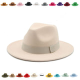 Aidase fedora hat women ribbon band men hats wide brim classic beige white wedding church winter men women's hat 2021 new gorras hombre aidase-shop