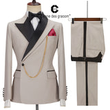 Aidase Cenne Des Graoom Latest Coat Design Men Suits Tailor-Made Tuxedo 2 Pieces Blazer Wedding Party Singer Groom Costume Homme Khaki aidase-shop