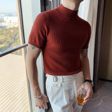 Aidase Autumn New Short Sleeve Knitted Sweater Men Clothing 2021 All Match Slim Fit Stretched Turtleneck Casual Pull Homme Pullovers aidase-shop