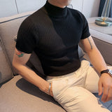 Aidase Autumn New Short Sleeve Knitted Sweater Men Clothing 2021 All Match Slim Fit Stretched Turtleneck Casual Pull Homme Pullovers aidase-shop