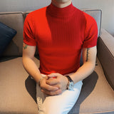 Aidase Autumn New Short Sleeve Knitted Sweater Men Clothing 2021 All Match Slim Fit Stretched Turtleneck Casual Pull Homme Pullovers aidase-shop