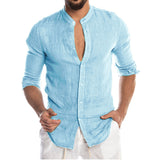 Men's Summer Long Sleeve Casual Linen Shirt Cotton Blouse aidase-shop