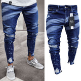 2021 Brand New Style Stylish Men's Ripped Skinny Jeans Destroyed Frayed Slim Fit Denim Pants Trousers aidase-shop