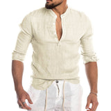 Men's Summer Long Sleeve Casual Linen Shirt Cotton Blouse aidase-shop