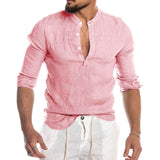 Men's Summer Long Sleeve Casual Linen Shirt Cotton Blouse aidase-shop