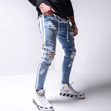 Skinny ripped jeans men Pants Pencil Biker Side Striped Jeans Destroyed Hole Hip Hop Slim Fit Man Stretchy Jean Print aidase-shop