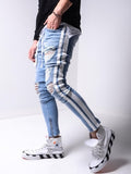 Skinny ripped jeans men Pants Pencil Biker Side Striped Jeans Destroyed Hole Hip Hop Slim Fit Man Stretchy Jean Print aidase-shop