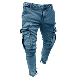Skinny ripped jeans men Pants Pencil Biker Side Striped Jeans Destroyed Hole Hip Hop Slim Fit Man Stretchy Jean Print aidase-shop