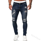 Skinny ripped jeans men Pants Pencil Biker Side Striped Jeans Destroyed Hole Hip Hop Slim Fit Man Stretchy Jean Print aidase-shop