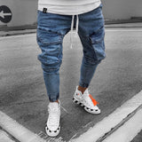 Skinny ripped jeans men Pants Pencil Biker Side Striped Jeans Destroyed Hole Hip Hop Slim Fit Man Stretchy Jean Print aidase-shop