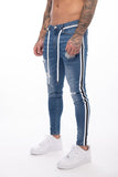 Skinny ripped jeans men Pants Pencil Biker Side Striped Jeans Destroyed Hole Hip Hop Slim Fit Man Stretchy Jean Print aidase-shop