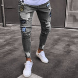 Skinny ripped jeans men Pants Pencil Biker Side Striped Jeans Destroyed Hole Hip Hop Slim Fit Man Stretchy Jean Print aidase-shop