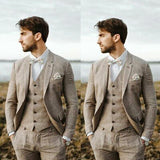 Men Suit Linen Beige For Beach Wedding Casual Man Blazer Custom Groom Tuxedo Jacket Pants Set Mens Suits 3 Pieces aidase-shop