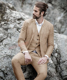 Men Suit Linen Beige For Beach Wedding Casual Man Blazer Custom Groom Tuxedo Jacket Pants Set Mens Suits 3 Pieces aidase-shop