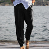 Men's Linen Pants Trousers Summer Pants Beach Pants Pocket Plain Comfort Breathable Outdoor Daily Going out Linen / Cotton Blend Fashion Streetwear Black White mysite