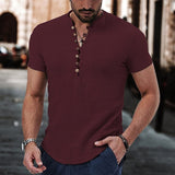 Men's Linen Shirt Popover Shirt Casual Shirt Summer Shirt Black White Wine Short Sleeve Plain V Neck Summer Casual Daily Clothing Apparel mysite