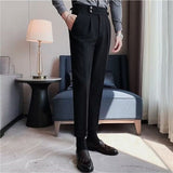 Men's Dress Pants Trousers Pleated Pants Suit Pants Gurkha Pants Pocket High Rise Plain Comfort Office Business Casual Vintage Elegant Black Green High Waist Micro-elastic mysite